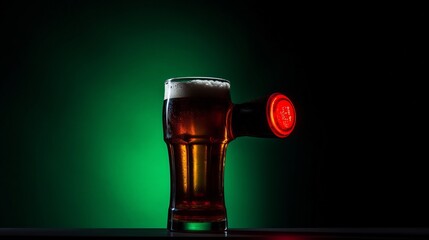 Innovative concept with a traffic light turning red but the green light is replaced by a beer bottle creating a unique and eye catching visual representation