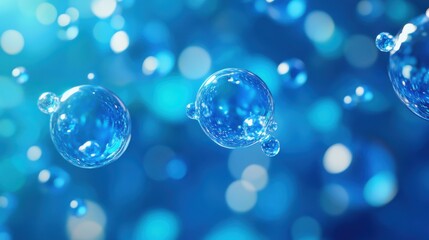 Ethereal blue bubbles floating in a dreamy backdrop, evoking a sense of tranquility and freshness.