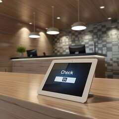 Business Reception Desk with Tablet Check-In and QR Code