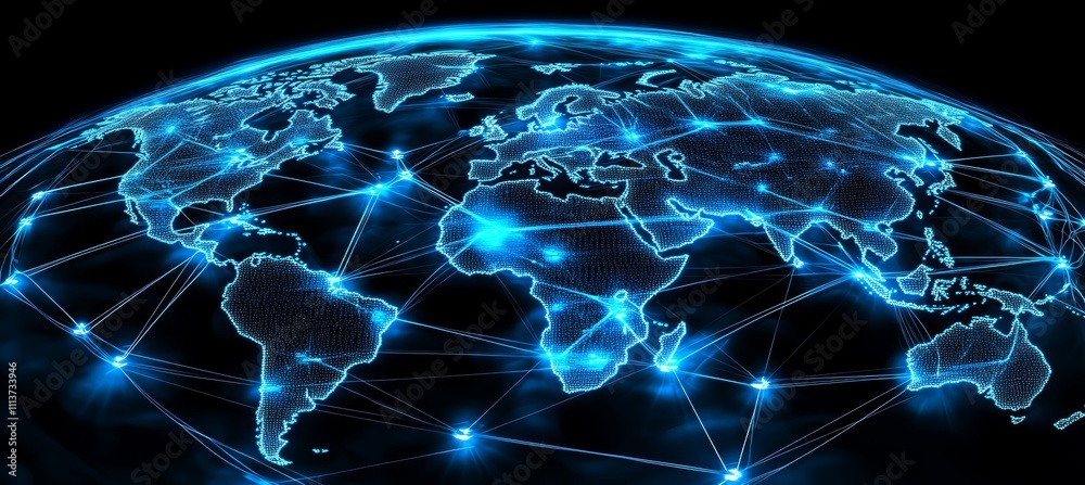 Leinwandbilder digital world map. global internet network telecom and communication. generative ai technology.