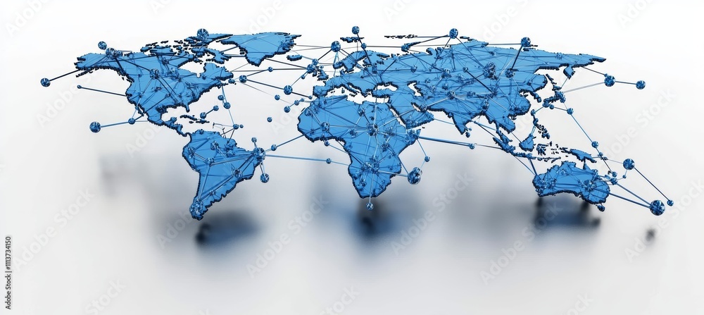 Poster Digital world map on white background. Global internet network telecom and communication. Generative AI technology.	

