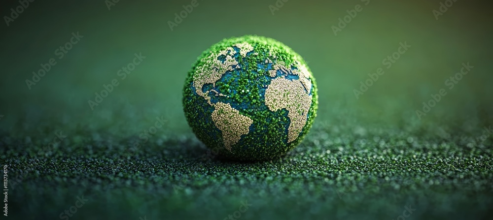 Aufkleber World globe on green grass field. Generative AI technology.	
