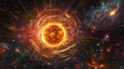 This visual representation showcases the Higgs boson, surrounded by a dynamic cosmic environment that highlights its significance in particle physics and the universe's structure.