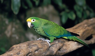 A vibrant green parrot relaxing in a tropical oasis, Generative AI 