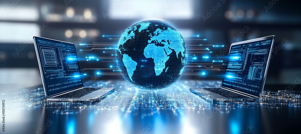 Leinwandbilder Digital earth globe. Global internet network telecom and communication. Generative AI technology.	
