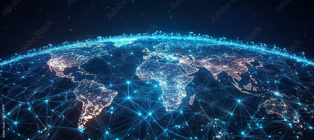 Leinwandbilder digital world map. global internet network telecom and communication. generative ai technology.