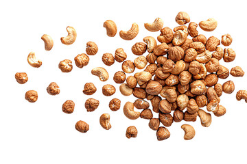 Obraz premium Roasted cashews nuts scattered isolated transparent background