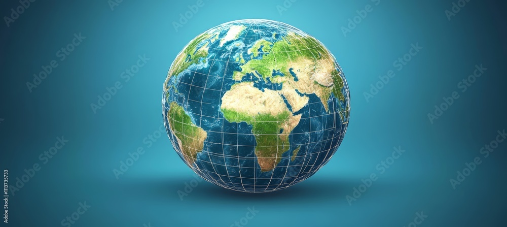 Poster World globe with wireframe grid. Generative AI technology.