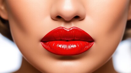 Obraz premium Woman with red lipstick on her lips