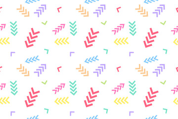 Vibrant seamless pattern with multicolored arrows and checkmarks on a white background, perfect for modern designs.