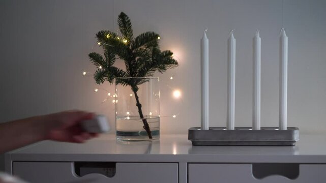Advent candle holder, first advent candle lit. Minimal, Scandinavian, natural.