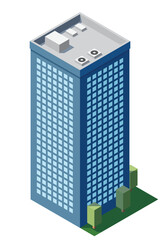 Isometric city building. Isometric modern building. Skyscraper building or business office. Vector illustration