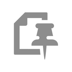 Pushpin and computer file attached. Thumbtack and document vector icon.