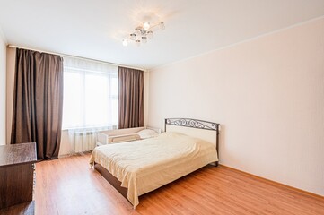 interior room apartment bedroom with bed, cozy place to sleep and relax