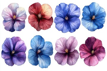 Obraz premium A collection of vibrant hibiscus flowers in various colors and styles.