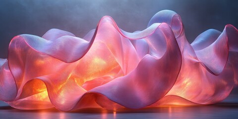 Obraz premium Futuristic Abstract Sculpture with Translucent Ribbons and Pastel Colors in Soft Lighting