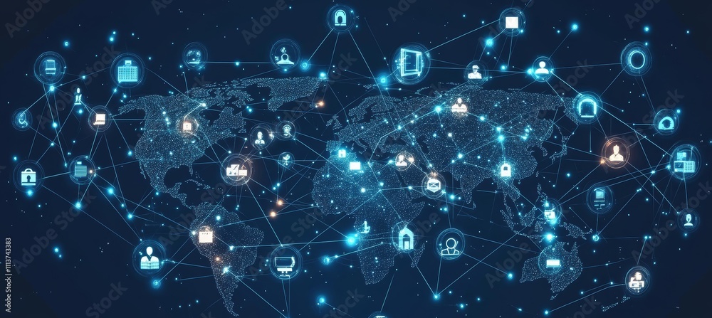 Aufkleber Earth global internet network telecom and communication. Generative AI technology.	
