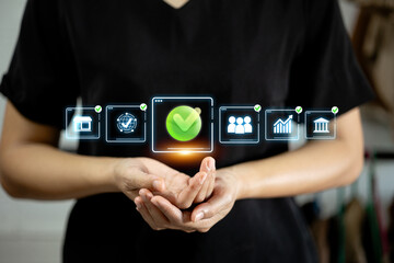 A digital interface showing verified components such as finance, global connectivity, and user engagement..