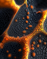 Poisonous frog skin texture glowing in the dark with orange and black colors