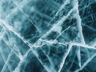 Beautiful turquoise ice floes forming intricate patterns on the frozen surface of lake baikal
