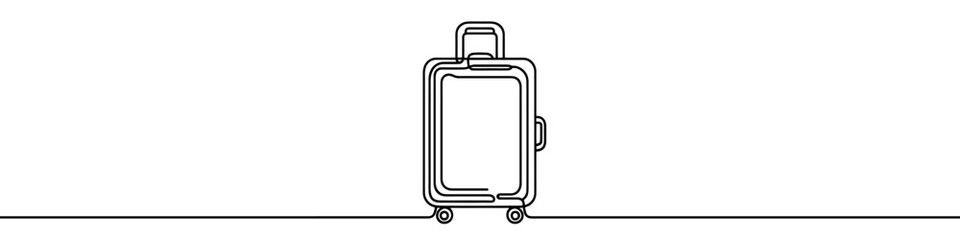 Minimalist illustration of rolling luggage created with one continuous line, representing travel, tourism, and journey