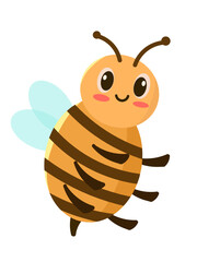 Illustration of a cute bee with blue wings and a black and yellow stripped body