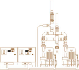 vector sketch illustration silhouette detailed design Medical Gas Pipes Riser Diagram