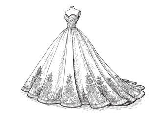wedding dress engraving vector illustration