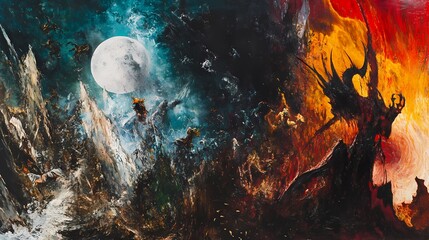 Dualistic Visions: A Celestial and Infernal Tapestry