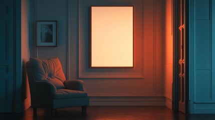 Illuminated Room Featuring Armchair and Glowing Frame