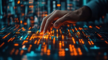 planning and strategy stock market business growth progress or success concept hand of or trader touching showing a growing virtual hologram stock on smartphone invest in tradin