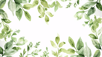 Fototapeta premium Herbal Minimalistic Frame with Gold Line Art: Hand-painted vector frame with plants, branches, and leaves on a white background. Greenery wedding invitation with watercolor style
