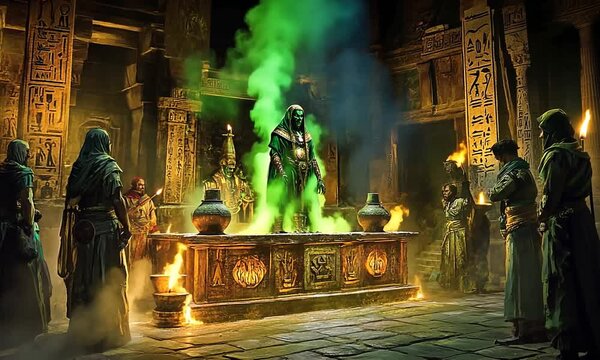 Mystic Ritual in Ancient Temple with Enigmatic Green Energy
