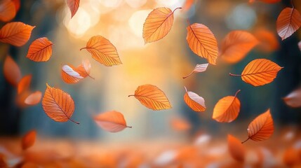 Falling Leaves in a Serene Autumn Landscape