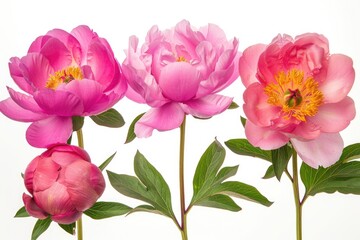 Obraz premium Peony flowers set isolated on white background