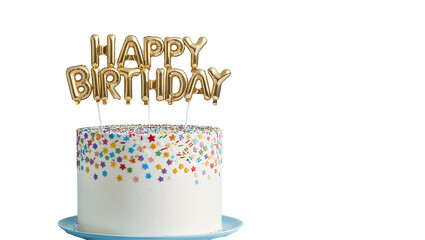 birthday cake with happy birthday text isolated on white transparent png background 