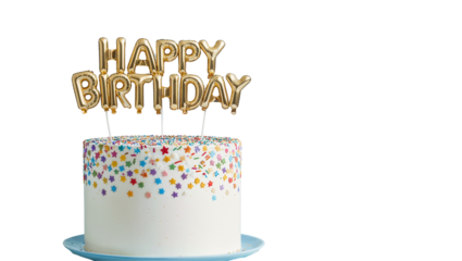 birthday cake with happy birthday text isolated on white transparent png background 
