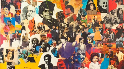 A Vibrant Tapestry of Humanity: A mixed media collage celebrating diversity, identity, and the human experience through a captivating blend of vintage portraits and evocative imagery.