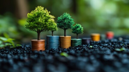 trees growing on increasing coins stacking with percentage sign and graph for money deposit savings to return dividend investment and interest growth concep