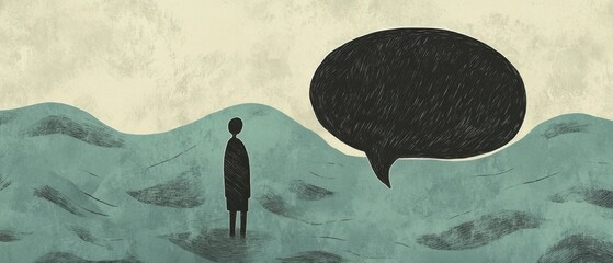 A person trapped in a large speech bubble, suffocated by harsh words swirling around. The figure struggles to breathe, symbolizing the overwhelming effect of verbal abuse and emotional confinement.