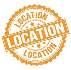 LOCATION text on orange round stamp sign