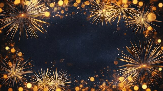 Golden Fireworks Celebration New Year 2025 Festive Party Background Greeting Card