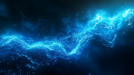 Abstract Blue Energy Flow  Glowing Particles  Wave Background