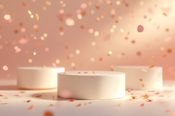 Saint Valentin's 14 February concept, Luxury background for branding and product presentation. pink  color podium with confetti and bokeh, festive holdiay advert concept...