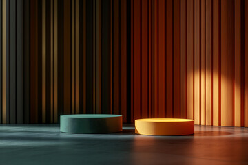 set of Luxuries podiums for branding and product presentation. Natural color podiums, copyspace, natural lighting with shadows
