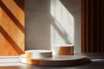 set of Luxuries podiums for branding and product presentation. Natural color podiums, copyspace, natural lighting with shadows
