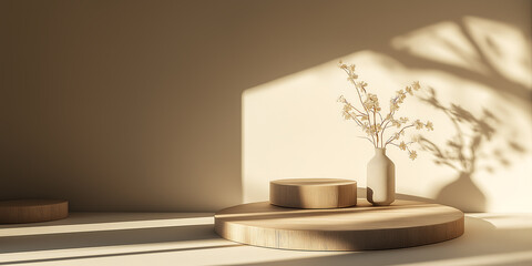 set of Luxuries podiums for branding and product presentation. Natural color podiums, copyspace, natural lighting with shadows