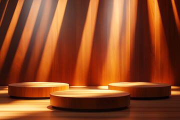 set of Luxuries podiums for branding and product presentation. Natural color podiums, copyspace, natural lighting with shadows