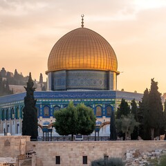 Naklejka premium Isra Miraj with masjid al Aqsa illustration background
