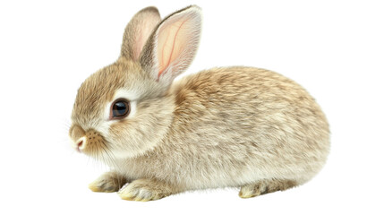 Obraz premium A small, furry rabbit with soft brown fur and large ears, sitting calmly.